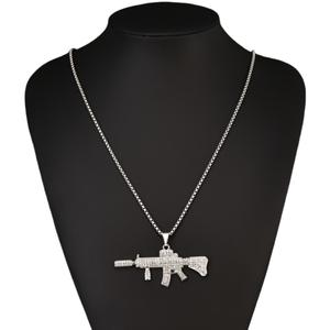 สร้อยคอพังค์ฮิปฮอป, บุคลิกภาพ - เต็มไปด้วยปืนเครื่องเจาะและจี้ปืนกลย่อย M4, มาใหม่，เครื่องประดับพังค์และฮิปฮอป, ฝังเพชร, บุคลิกภาพเกินจริง,เครื่องประดับอินเทรนด์，，ของขวัญสร้างสรรค์ ，เหมาะสำหรับสวมใส่ทุกวันและงานพรอม，เสริมโชคลาภ ，หรูหราและน่าทึ่ง