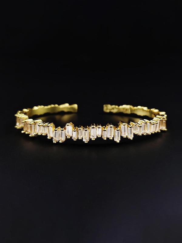 Luxury Elegant Style Cubic Artificial Zirconia Cuff Bangle, Zirconia Bangles Bracelets, Fashion Jewelry Accessories For Women As Gift 2