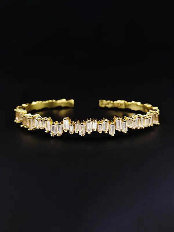 Luxury Elegant Style Cubic Artificial Zirconia Cuff Bangle, Zirconia Bangles Bracelets, Fashion Jewelry Accessories For Women As Gift 2