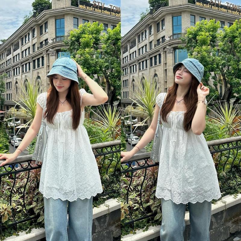 Váy babydoll ren xô thêu hoa dáng ngắn mang 2 kiểu