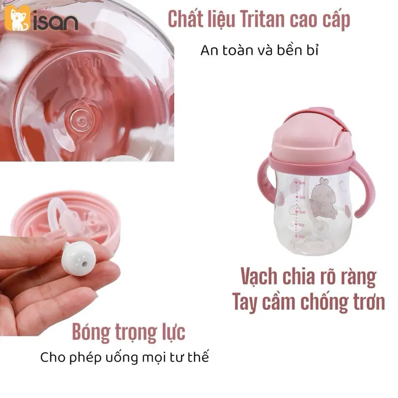 Bình Tập Hút Tritan Cao Cấp Misan, Chống Sặc, Chia Vạch, Ống Hút Mềm Tiện Lợi Cho Bé Shop Dua Hau Baby & Mom 6
