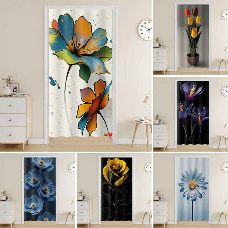 Simple Nordic Style Decoration Hole-Free Velcro Curtain Kitchen Partition Curtain Bedroom Living Room Door Curtain Bedside Shade Curtain