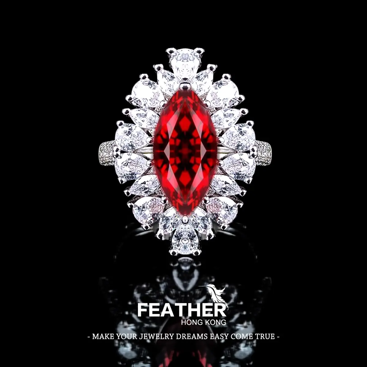 FEATHER HONGKONG - ( FREESIZE ) - KUALITAS TINGGI CUSTOM SENDIRI - CINCIN WANITA MERAH Rings