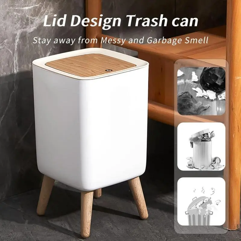 Square Trash Can, 1 Count Modern Simple Trash Can with Lid, Trash Bin for Bedroom, Bathroom, Living Room, Office and Kitchen, Household Items