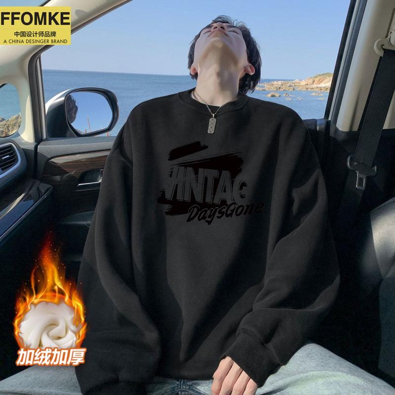 Product Introduction of Men's Sweatshirt [2561 Favorites] American Retro New Round Neck Cotton Sweatshirt Men's Trendy Brand Youth Pullover Hong Kong Style Loose Sweatshirt Base Shirt Men 11