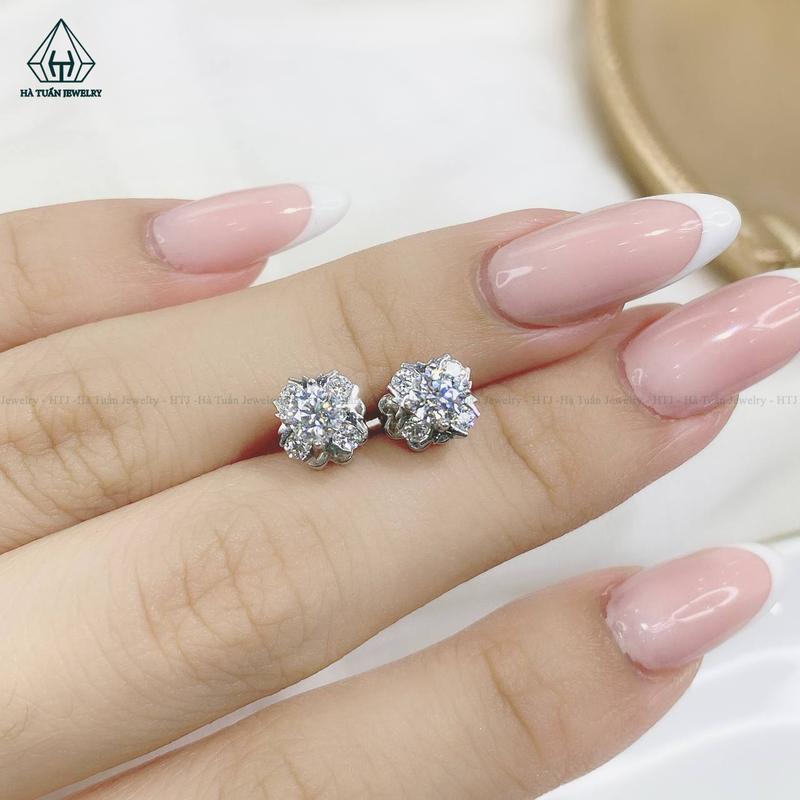 Bông Tai Bạc 925 Xi Kim FULL MOISSANITE Viên Chủ 4mm EX276 Hà Tuấn Jewelry