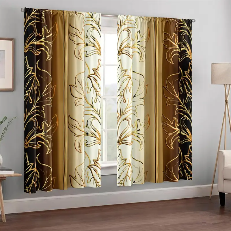 Leaf Print Curtain, 2 Counts/set Classic Style Window Drapes, Home Decoration for Living Room Bedroom Study Room, Home Decor 3