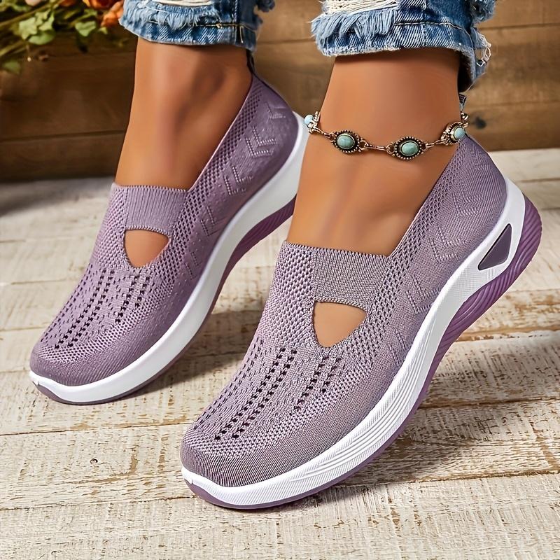 Women's Ultra-Breathable Knit Sneakers - Easy Slip-On, Lightweight & Comfortable Flat Shoes with Cut-Out Design All-Day Wear - Perfect Outdoor Walks and Casual Strolls, Cute Shoes 4