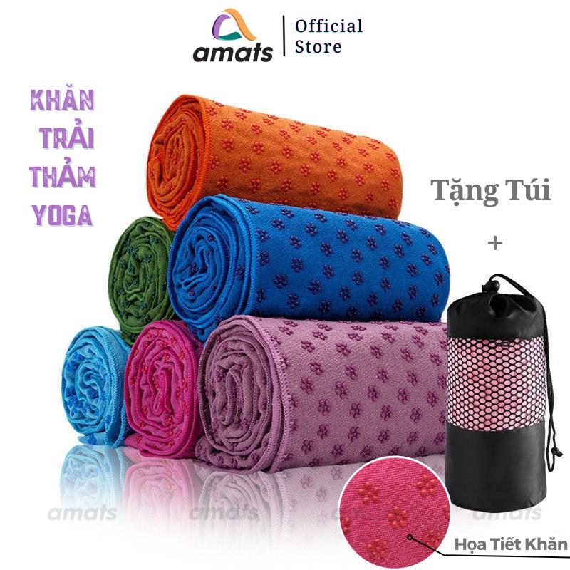 KHĂN TRẢI THẢM YOGA HẠT CAO SU NON Siêu bền (tặng túi đựng) Cotton Tập Yoga