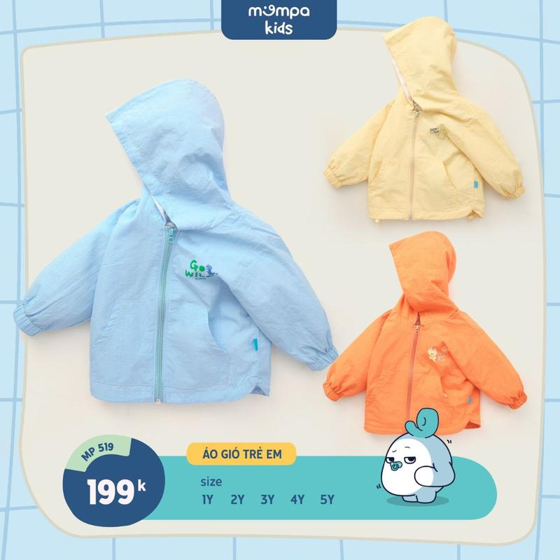 Áo khoác cho bé Mompa từ 1 đến 5 tuổi vải gió 2 lớp chống bụi bẩn kháng khuẩn vải lót lưới MP 519