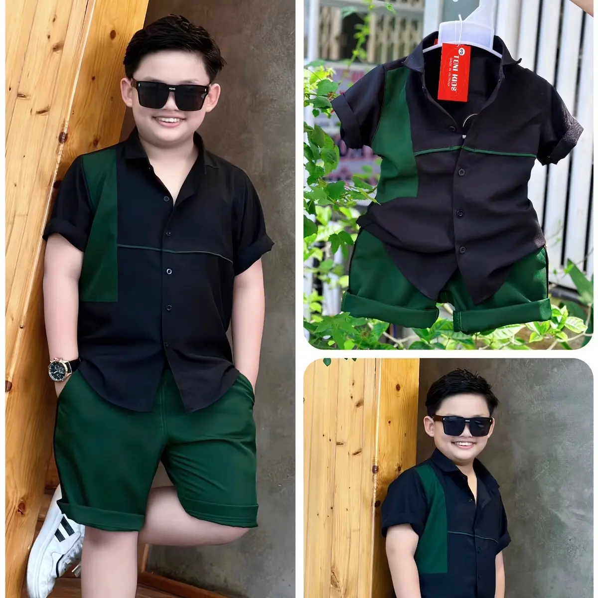 Set công tử thiết kế phối rêu cho bé trai 10-52kg TONIBRAND