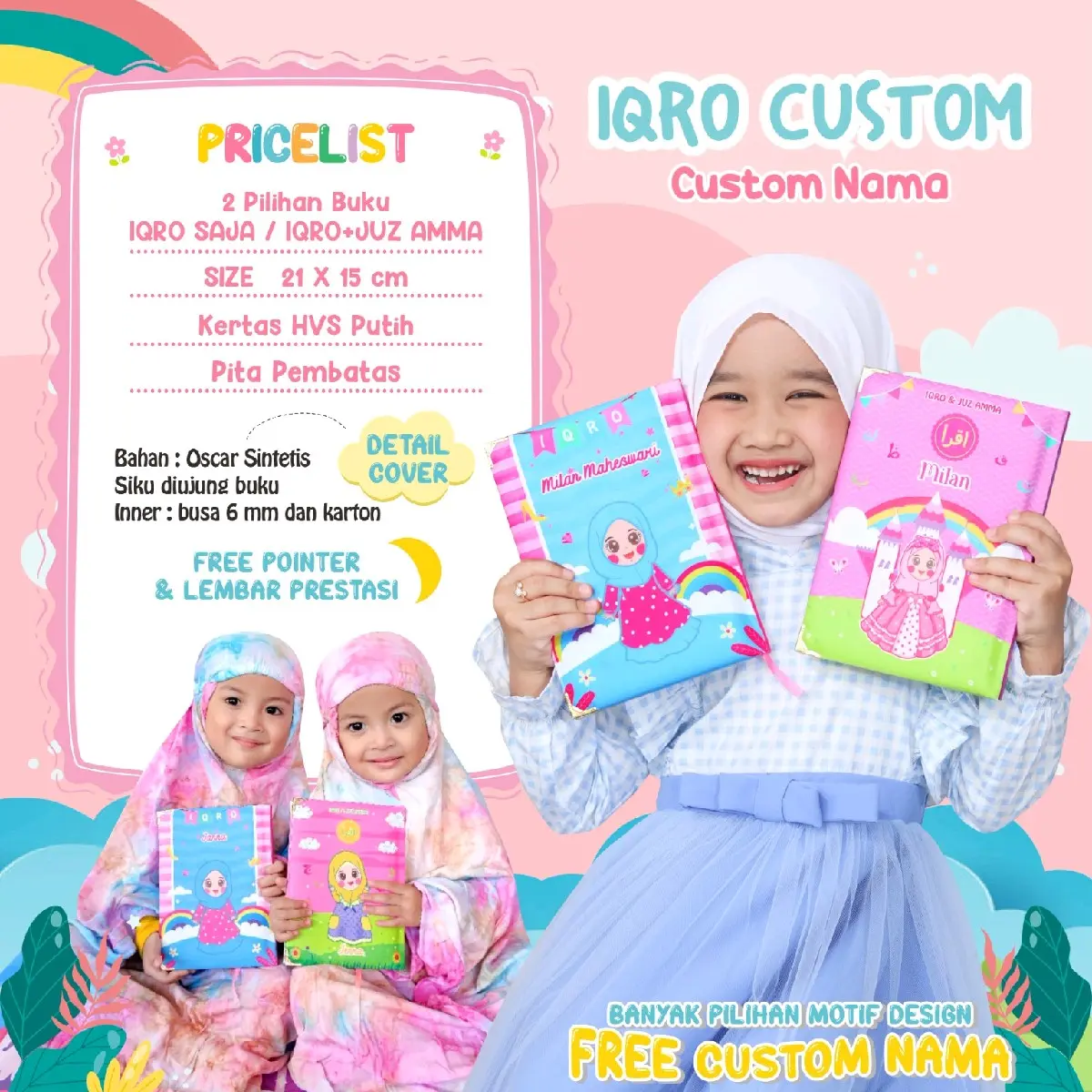(PRE ORDER) IQRO' CUSTOM NAMA / IQRO' KARAKTER / IQRO JUZ AMMA Putih Alquran Hardcover