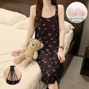 Baju Tidur Tanpa Lengan, Koleksi Musim Panas, dengan Pad Bra Terbina dalam, Rekaan Tanpa Belakang Seksi, Fabrik Ringan Bernafas, Sesuai untuk Pakaian Ruang Rehat Rumah, Pakaian Tidur Wanita, Sesuai untuk Relaksasi
