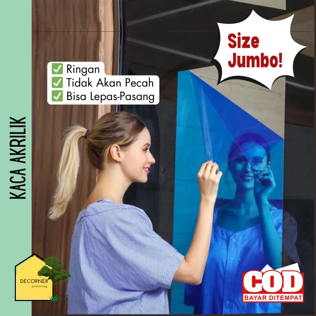 DcHome Kaca Akrilik Waterproof Cermin DIY Anti Pecah Non Glass 100Cm