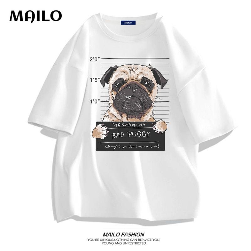 Ngốc ngốc Bago chó in áo phông cotton tinh khiết nam mềm mại lỏng lẻo cổ tròn…
