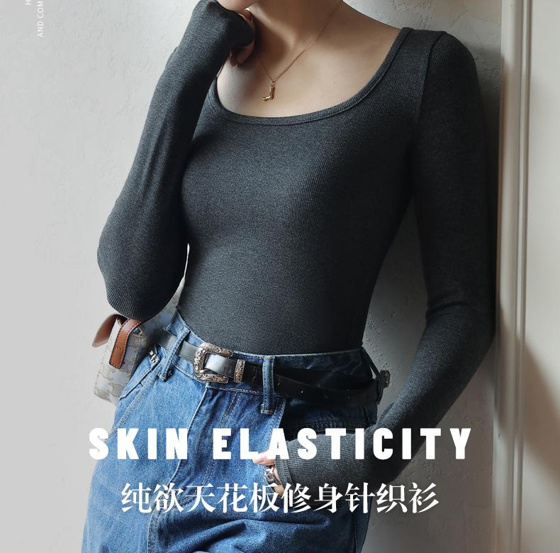 Product Introduction of 2025 Spring, Summer, Autumn Bottoming Shirt Black Low-Neck Women's Spring and Autumn Tops Long Sleeve Inner Wear Korean Style Slim Fit 16