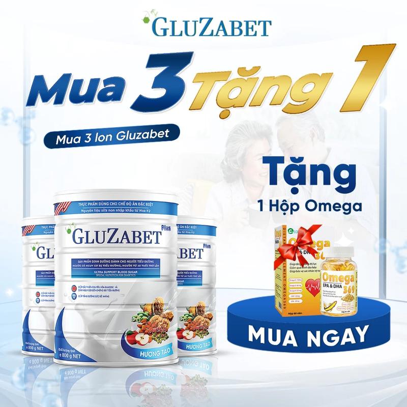 MUA 3 TẶNG 1 OMEGA - Sữa Gluzabet 800G Chuyên Biệt Cho Người Tiểu Đường, Ổn Định Đường Huyết, Ngăn Ngừa Biến Chứng