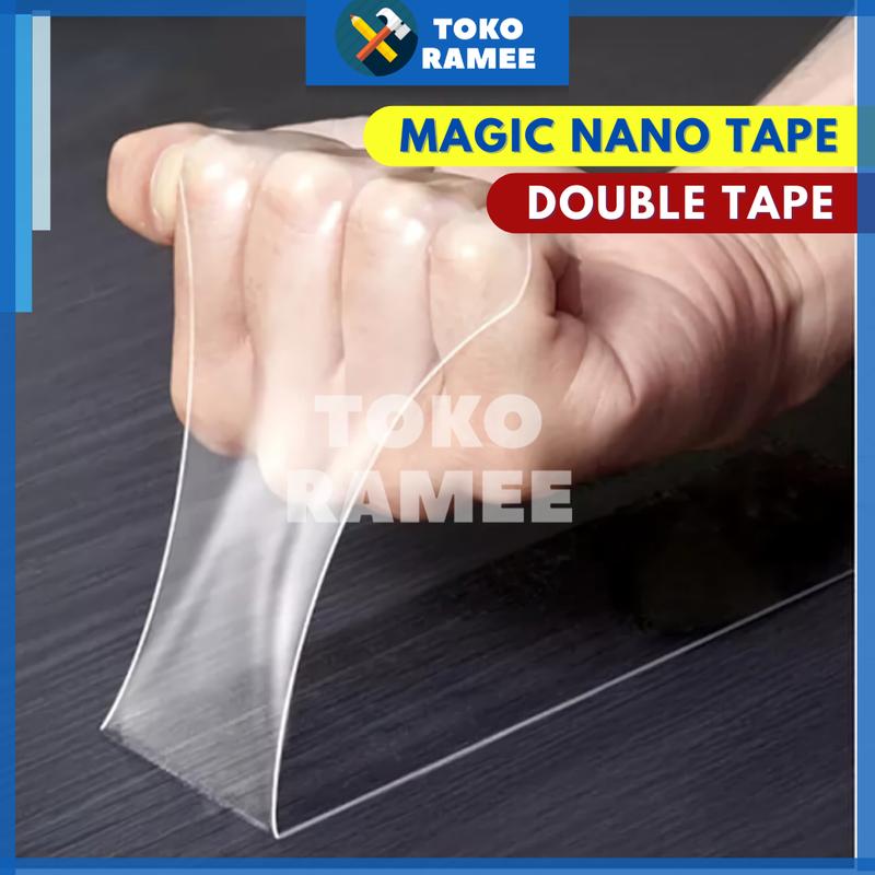 Lem Double / Doble Tape Nano Magic Tape Lakban Selotip Isolasi Tempelan Perekat 2 Sisi Double / Doubel / Dauble Tip Tipe Tap Tape 1M 3M 5M Bening Akrilik Acrylic Super Kuat Tanpa Bekas Dinding Serbaguna Multifungsi Waterproof Water Proof Bisa Dicuci 4
