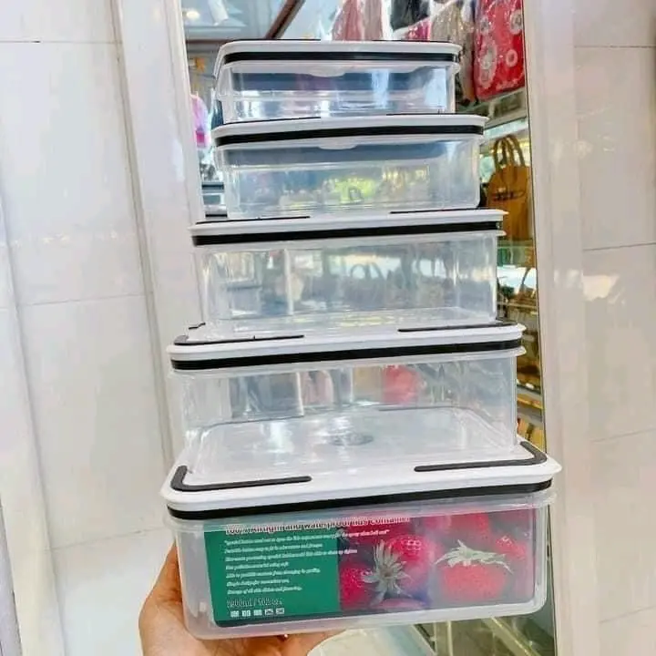 Set 5 Hộp Nhựa Đựng Thực Phẩm Để Tủ Lạnh Tiện Lợi Nắp Trắng