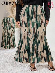 CURVZY Plus Size Tie Dye Print Elastic Waist Mermaid Skirt, Elegant Fashion Casual Long Skirt for Daily Outdoor Wear, Women Clothing for All Seasons