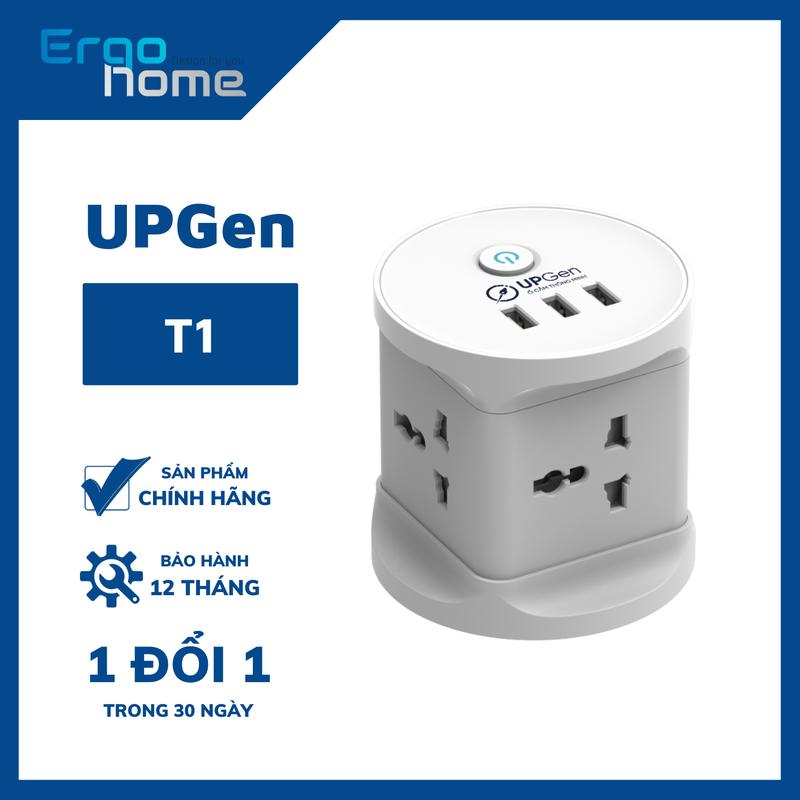 Ô cắm điện đa năng UPGEN T1 gồm 3 cổng sạc USB cho điện thoại, 4 ổ cắm chịu tải 2500W, dây điện dài 2.5m, An Toàn, Chống Cháy, Chống Giật, BH 12 tháng