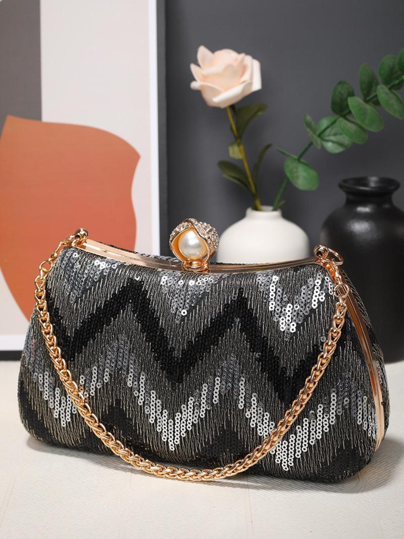 Product Introduction of Women's Elegant Chevron Quilted Evening Bag, Exquisite Trendy Clutch Bag, Fashionable Bag for Party Decoration 2
