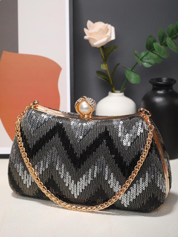 Women's Elegant Chevron Quilted Evening Bag, Exquisite Trendy Clutch Bag, Fashionable Bag for Party Decoration 2