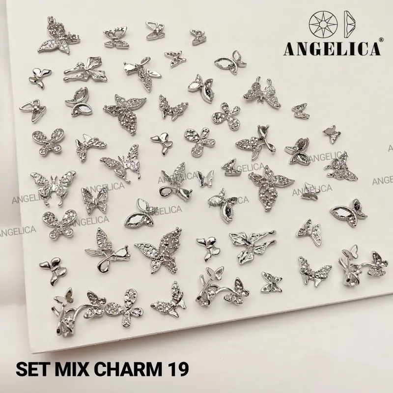 Sét 50 charm đá nail kim loại ánh vàng, ánh bạc trang trí móng làm nail Nữ Women 8
