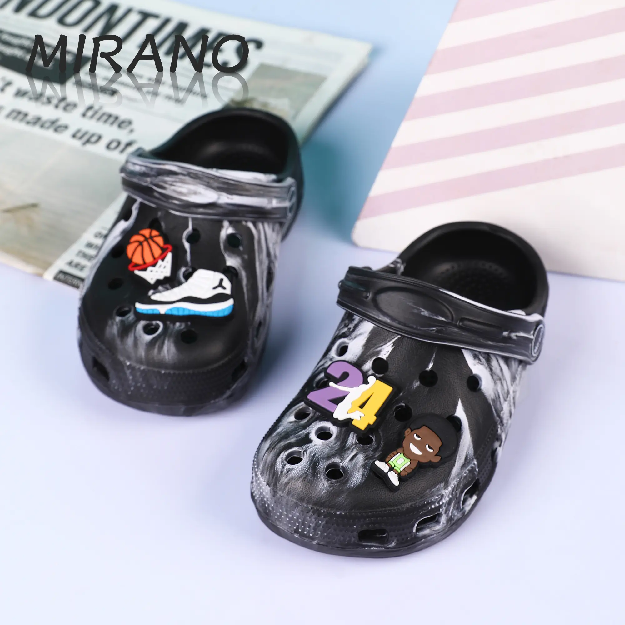 FREE JIBBITS!(Sizes 24-35) MIRANO Kids New Summer Unisex Fashion Camouflage Baby Girl and Boy Rubber Half Shoes Non Slip Clogs Waterproof Beach Children Comfortable Breathable Sandal