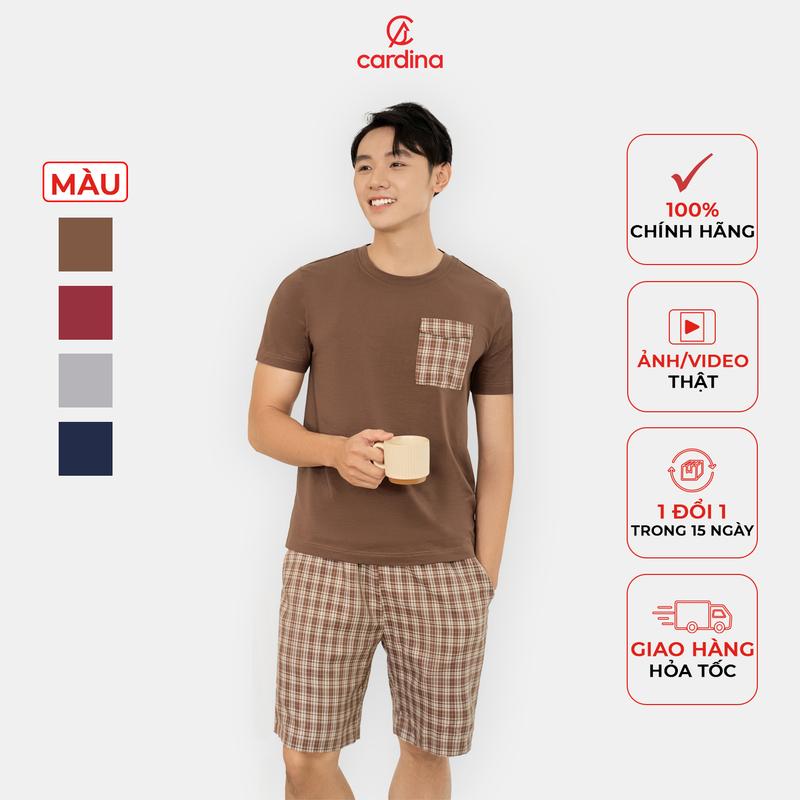  Đồ bộ nam CARDINA chất liệu cotton thiết kế đơn giản phối quần đùi thô kẻ khoẻ khoắn trẻ trung Y25 4BCM02 