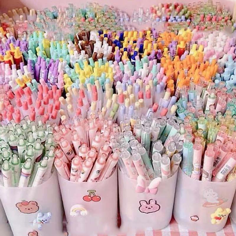 Combo 30 Bút Mực Gel và ống cắm bút trơn bút bấm bút bi Nhiều Hình Dễ Thương Ngòi 0.5mm Nhanh Khô HAPPI