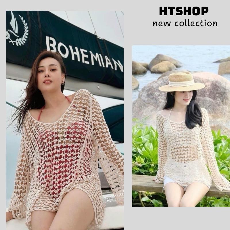 Áo lưới mặc ngoài bikini đi biển choàng ren móc cổ tim