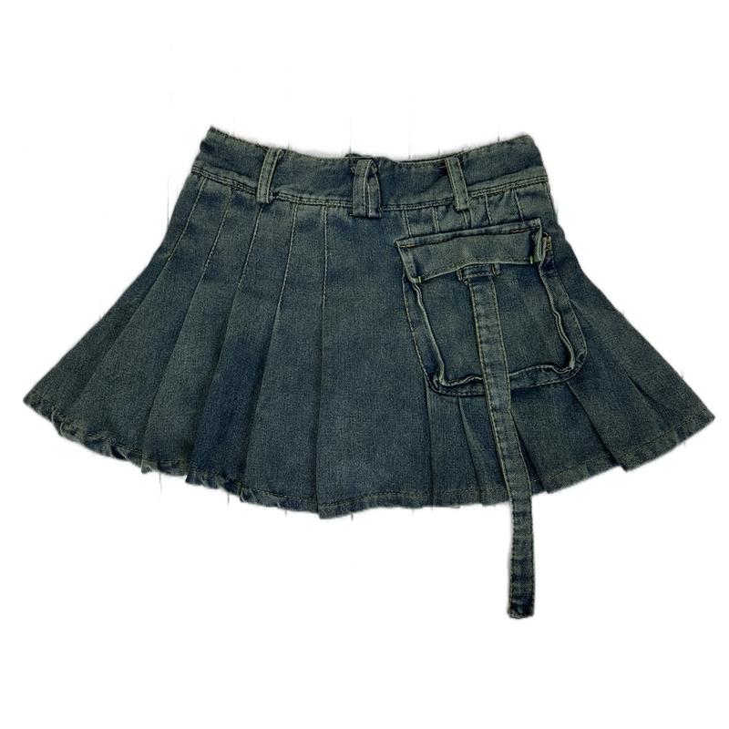 Chân Váy Jeans Nữ Xoè Xếp Ly Có Túi Hộp Màu Khói Sản Xuất Bởi Xưởng May Mỹ Nhung Từ 35-85kg Women Kem quan  jean qc