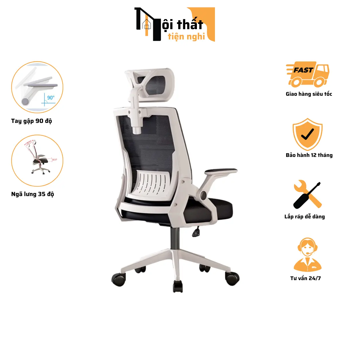 Ghế Xoay công thái học PEHOUSE, ghế văn phòng, ghế ngồi làm việc thiết kế hiện đại