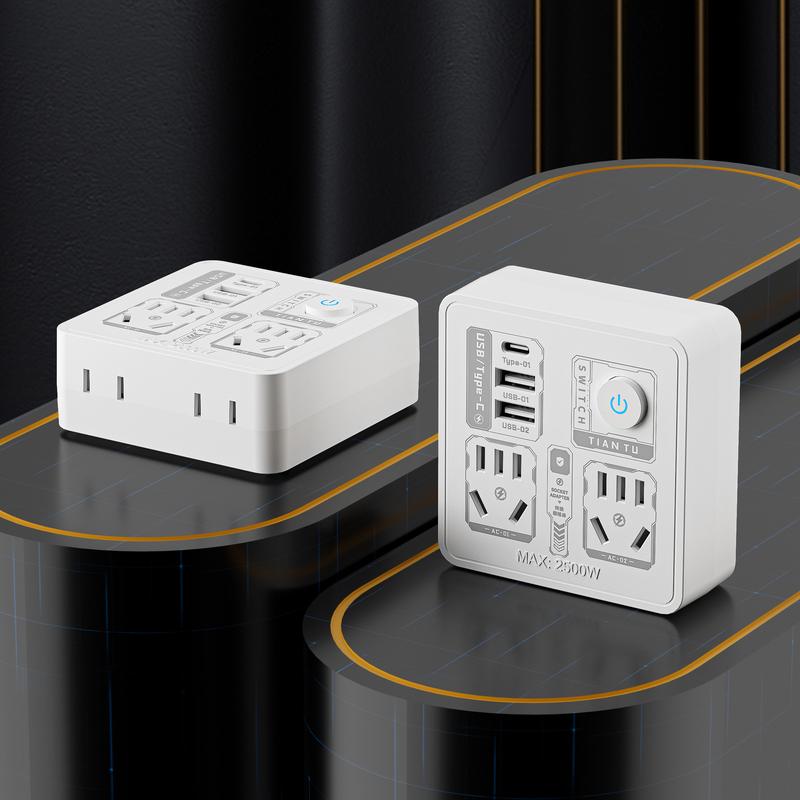 Multi functional socket converter - dual USB+Type-C charging port, compact and portable 2