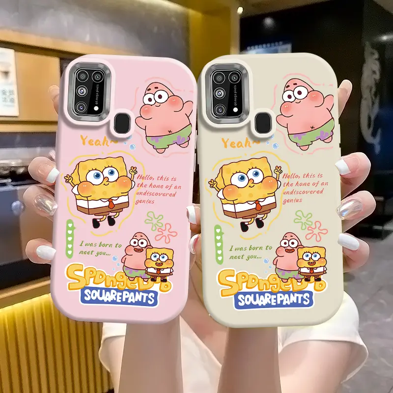 Casing hp SAMSUNGM31 4G GW Xiaopang Dwen Silicone Women's Phone Case SpongeBob SquarePants dan Patrick English letter Kartun pola lucu merah muda dan kotak telepon putih 0