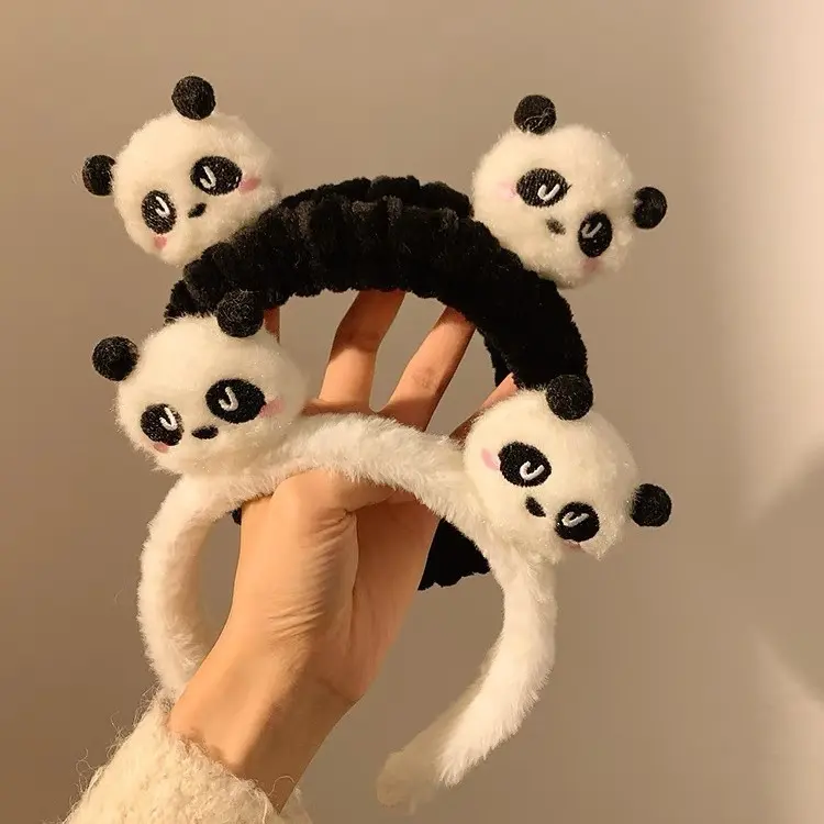 Cute Plush Panda Hair Band Women Wash Face With Facial Mask Hair Band 3D Cartoon Animal Hair Card Mesh Red Anti Slip Headwear