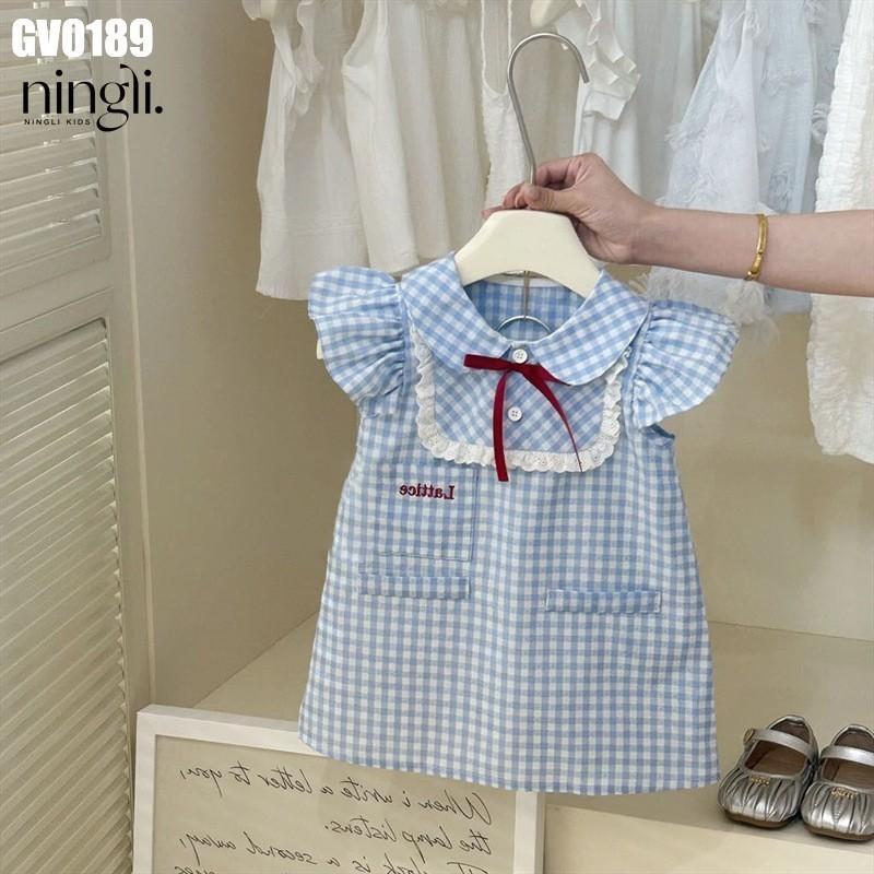  Váy Sọc Caro Chữ A Đính Nơ Xanh Cho Bé Gái 1 2 3 4 5 Tuổi MINTSCLOSET Quảng Châu - GV0189 