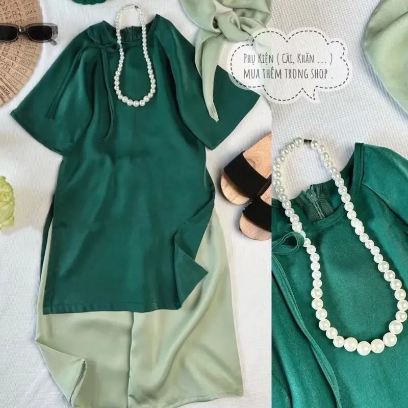Áo Dài Cách Tân Đính Nơ Cho Bé Siêu Xinh Tặng Kèm Bờm - Ánh Dương - Dress, Women, Kem, Nữ 2