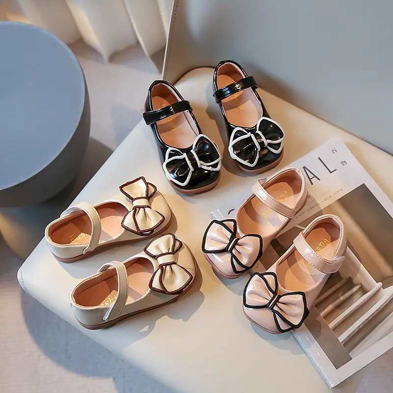 PreciousOne - Flatshoes / Sepatu flat anak perempuan motif pita dengan bordir dua warna kualitas premium 3