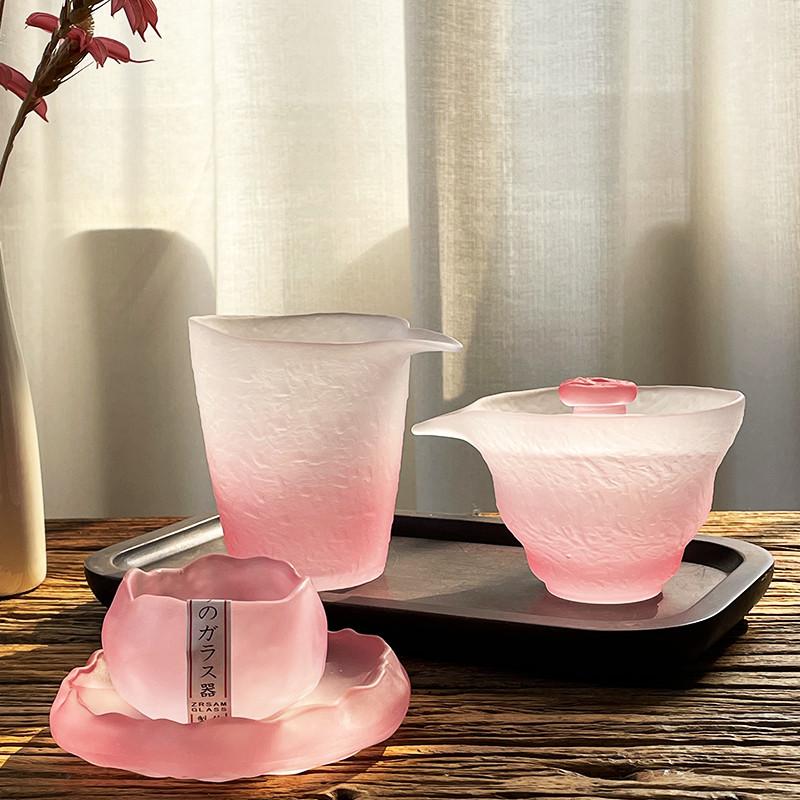 Set Cawan & Piring Teh, Kaca Kristal Merah Jambu, Kaca Sake Jepun ...
