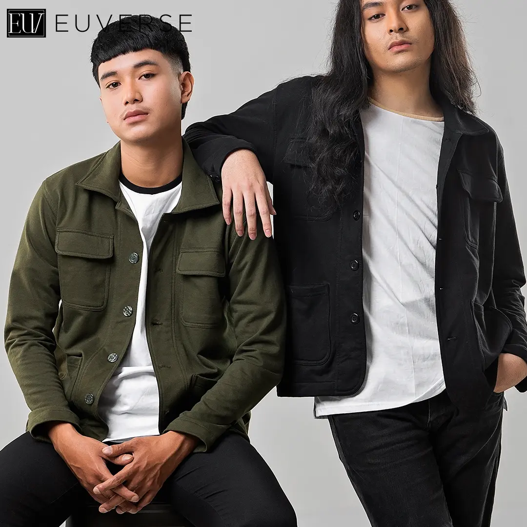 EUVERSE BUTTON UP JACKET | SHACKET JACKET FLEECE PRIA WANITA UNISEX ARMY GREEN BLACK KATUN BABY TERRY