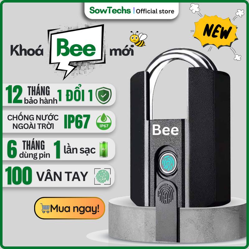 [SowTechs] Khóa Bee thông minh chống cắt, mở bằng 100 VÂN TAY, APP, 2 Chìa cơ.