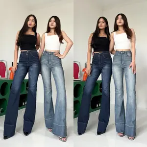LADOUCE - Mckenzie High Waist Cutbray Jeans Celana Flare Panjang Stretch Wanita