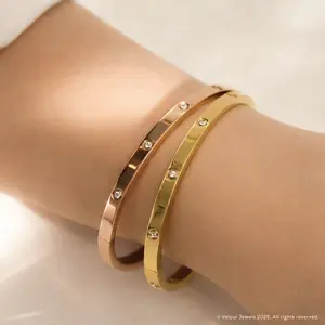 Ezria Zirconia Bangle Bracelet — 18K Gold Rose Plated / Silver Stainless Steel Gelang Anti Karat