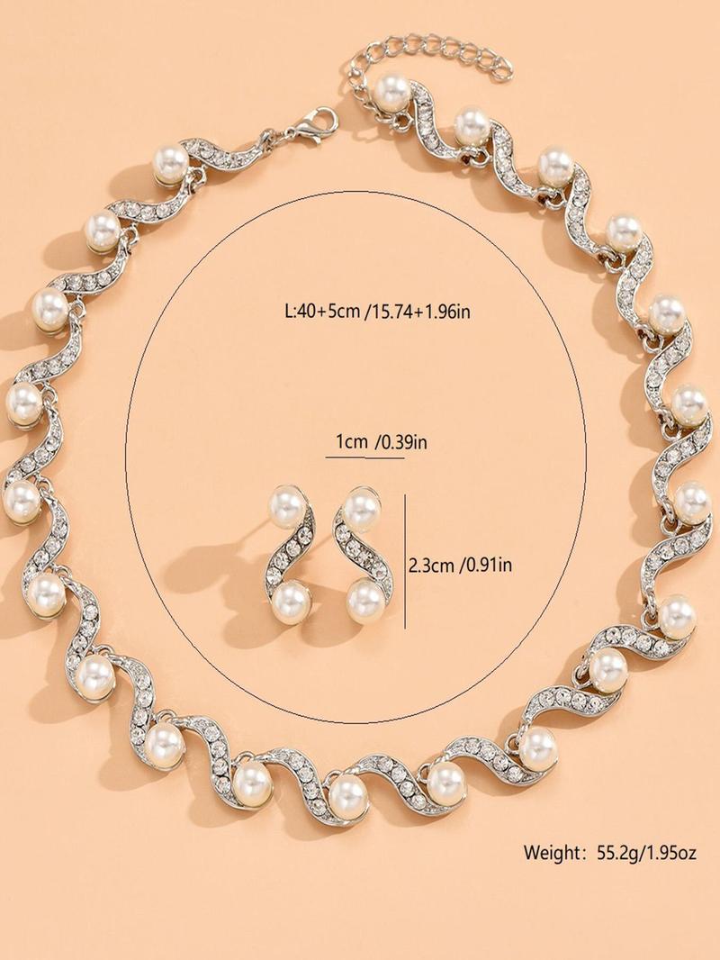 Product Introduction of Fashion Faux Pearl Decorated Jewelry Set, Including Necklace & Earrings, Fashion Jewelry for Party, Daily Decor, Trendy All-match & Exquisite Jewelry for Birthday Gift 1