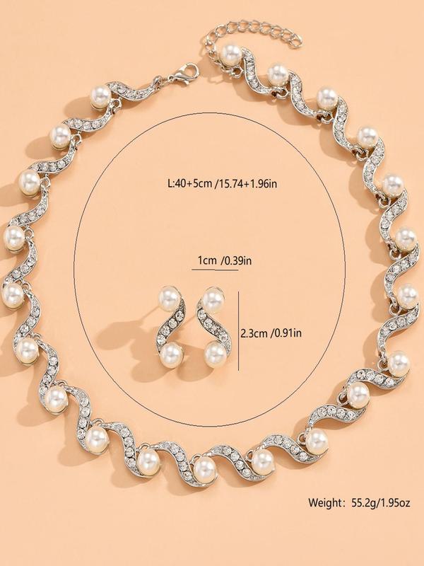 Fashion Faux Pearl Decorated Jewelry Set, Including Necklace & Earrings, Fashion Jewelry for Party, Daily Decor, Trendy All-match & Exquisite Jewelry for Birthday Gift 1