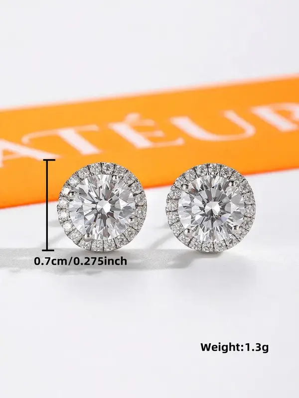 S925 Sterling Silver Round Shaped Rhinestone Decor Stud Earrings, Fashion Jewelry for Women & Men, Trendy All-match & Exquisite Jewelry for Birthday Gift 1