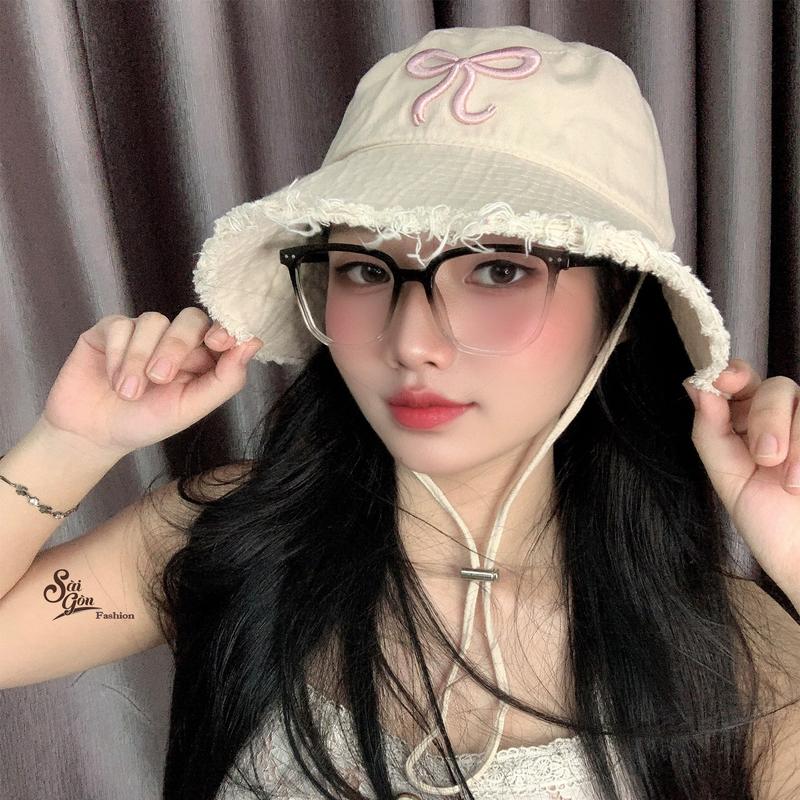 Mũ Bucket Tua Rua Thêu Nơ kiểu dáng Hàn Quốc thời trang Nữ
