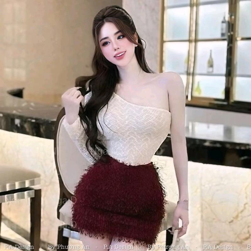 Set Váy Áo Ren Lệch Vai Chân Váy Lông Thỏ Tiểu Thư Siêu Xinh.Hàng Thiết Kế Nữ Women Dress chỉ giặt tay đỏ hồng vaydodonnoel 🎄  đỏ và hồng váy dự tiệc 2